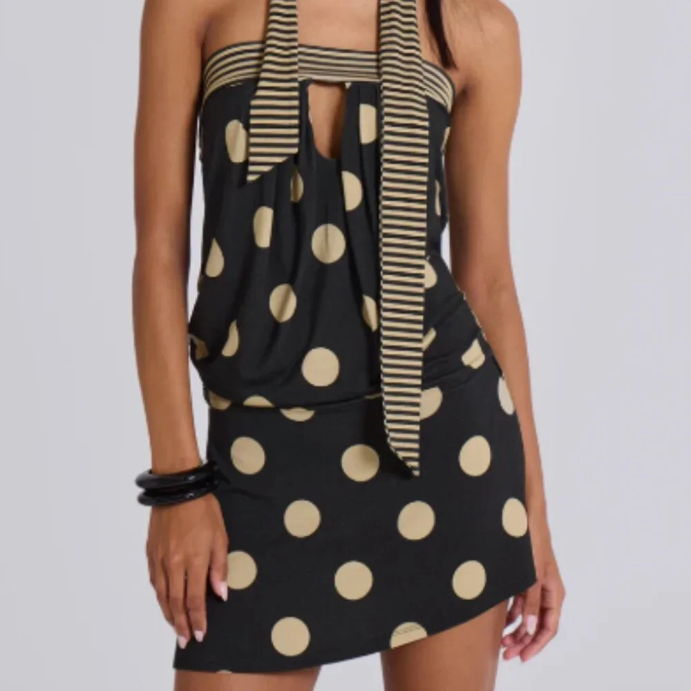 Nola Strapless Mini Dress in Polkadot Stripe - Picture 2 of 3